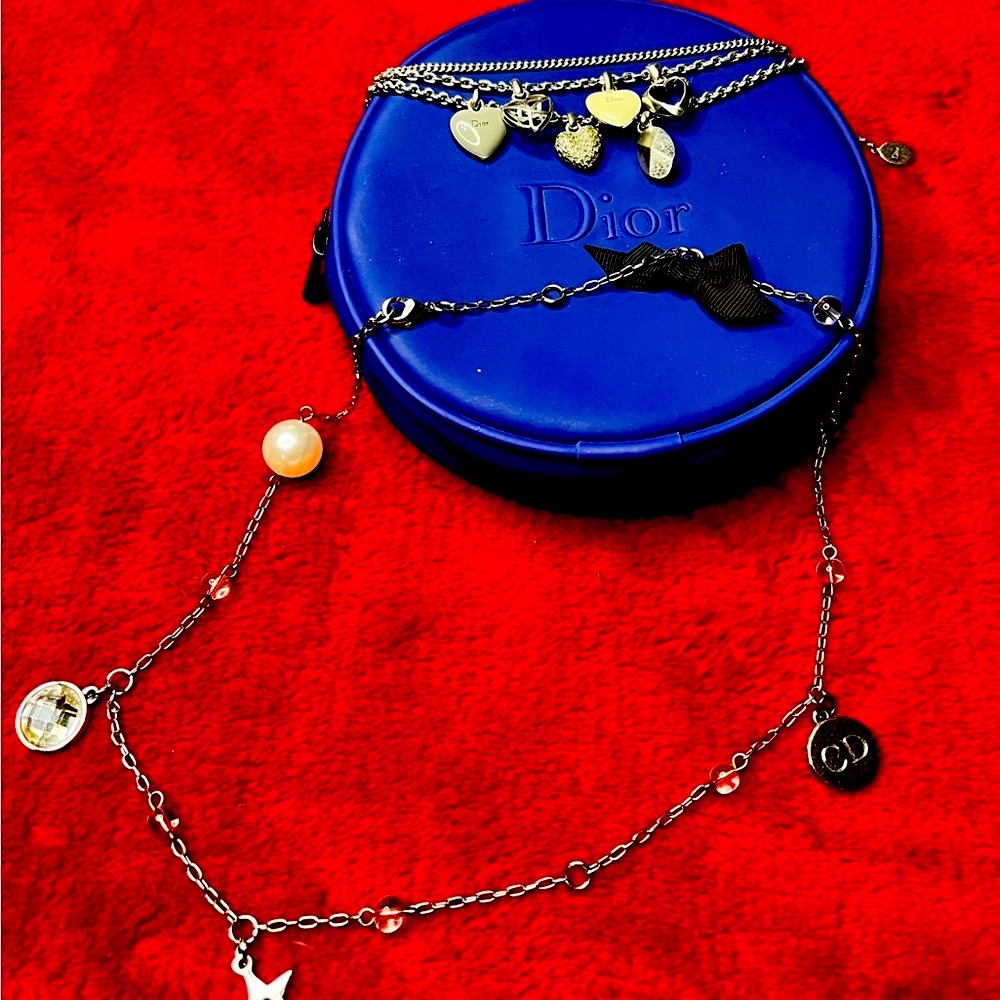 Authentic Christian Dior Necklace, Bracelet, and Cosmetics Pouch